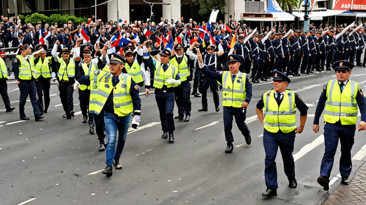 La tensión se vivió ayer entre agentes de seguridad y grupos de barrabravas durante el desfile de jubilados en el Congreso Nacional.. Foto: Redacción InfoArticulos