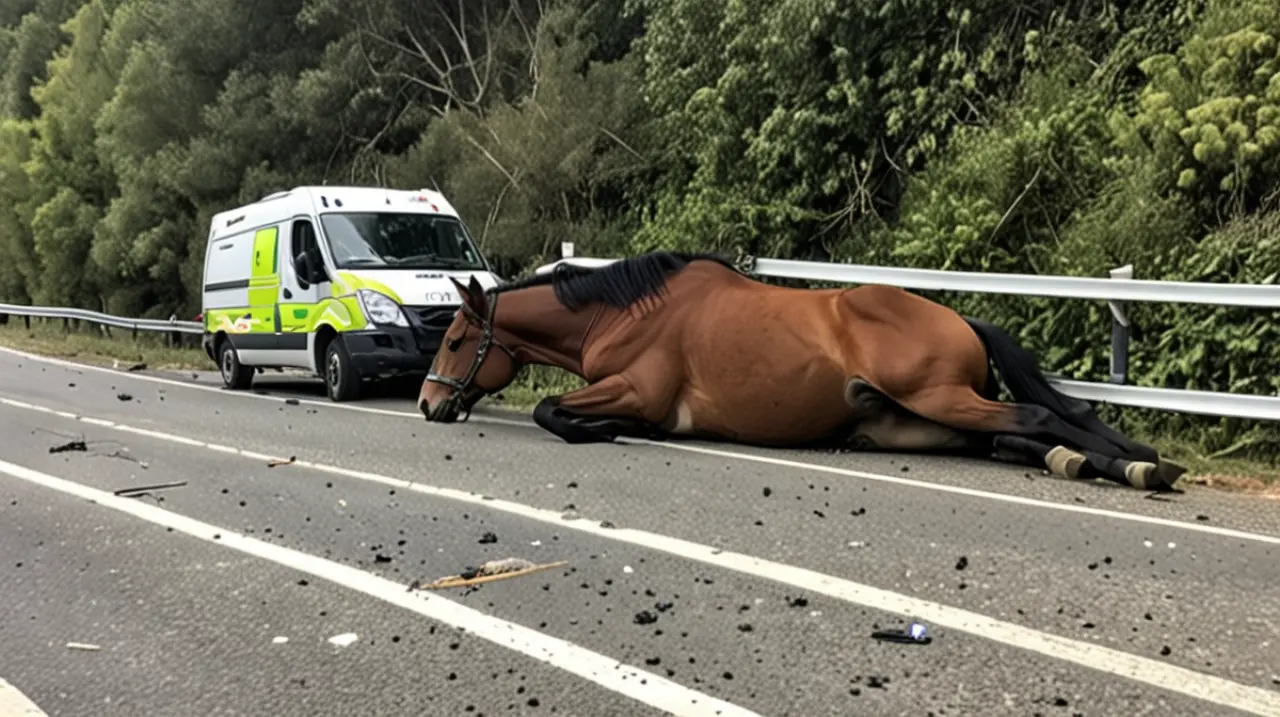 Un accidente grave ocurrió en la carretera Ruta 6, donde un vehículo colisionó con un grupo de caballos, resultando en la pérdida de una vida humana y la muerte de nueve equinos.. Foto: Redacción