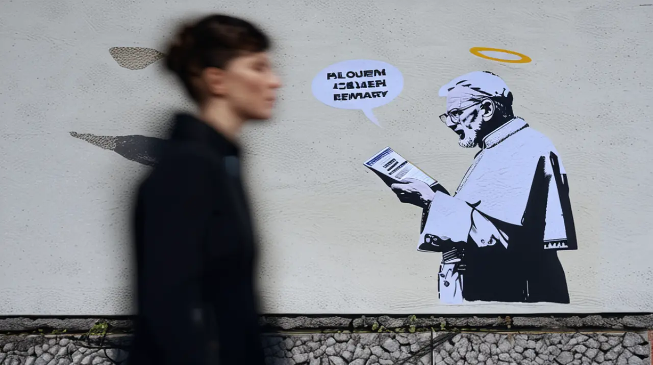 Un controvertido mural en el lugar donde se celebró la misa de difuntos del Papa Francisco ha generado debate, con críticas dirigidas a políticos como Javier Milei y Donald Trump.. Foto: Redacción