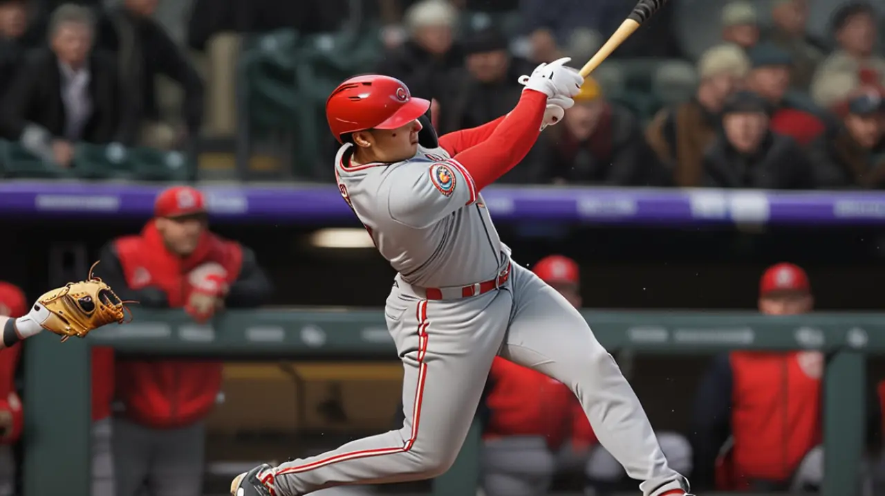 El impactante jonrón de dos carreras de Spencer Steer fue clave para que los Rojos logren una victoria emocionante sobre los Rockies con un marcador de 8-7.. Foto: Redacción InfoArticulos