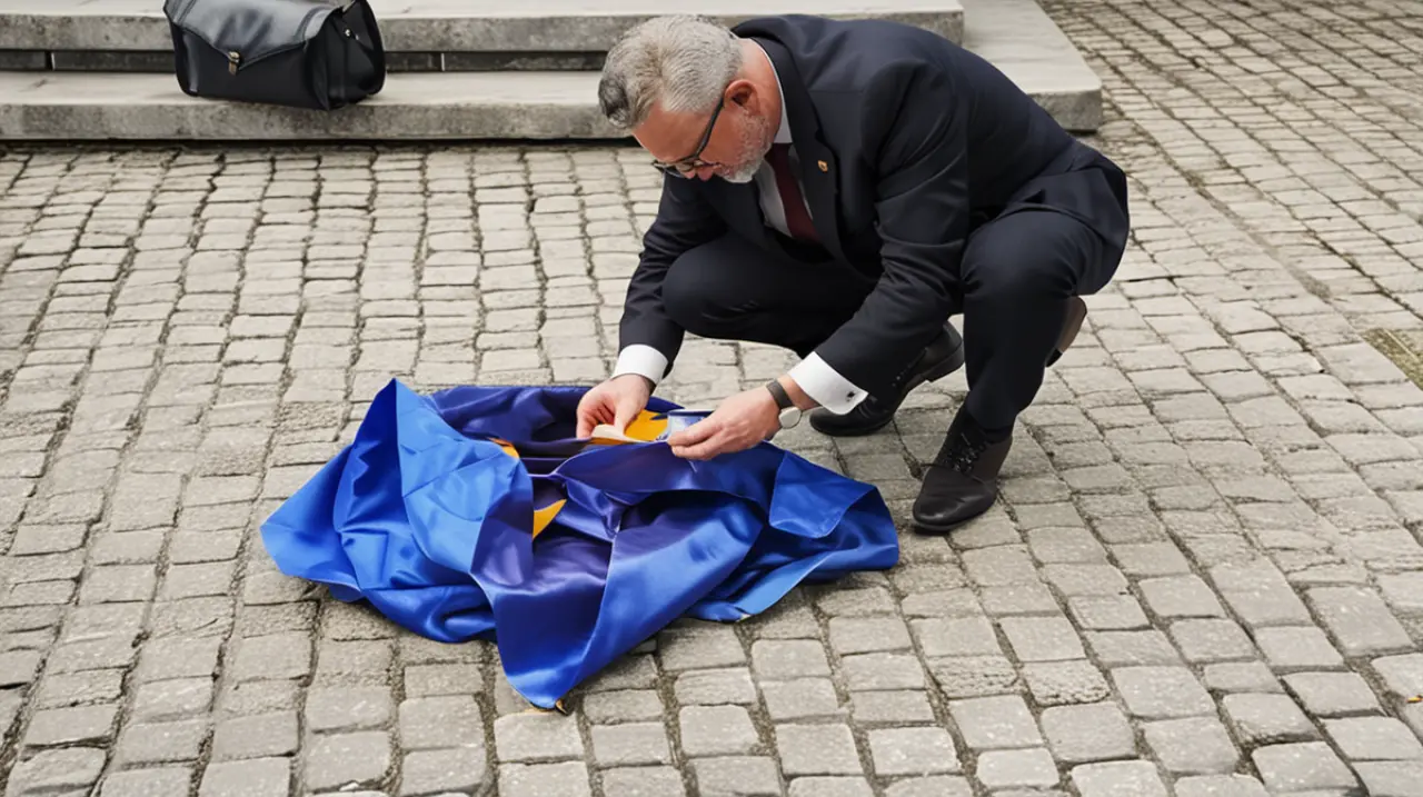 Un eurodiputado polaco ha pisoteado y quemado la bandera de la Unión Europea.. Foto: Redacción InfoArticulos