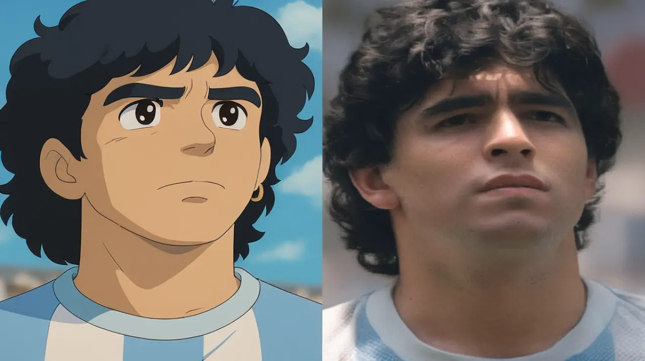 ¿Cómo sería Diego Maradona en un estilo similar al del estudio Ghibli?. Foto: Redacción InfoArticulos