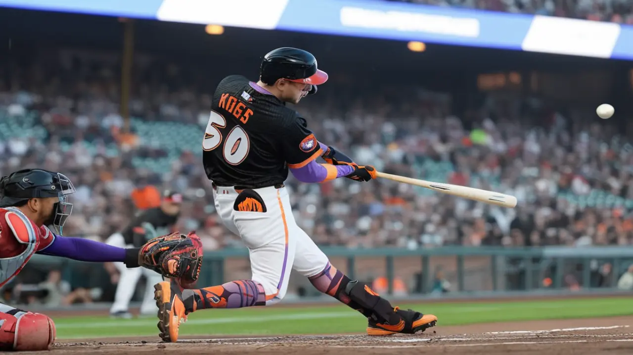 El jugador Koss logra un gran hit, su primer jonrón en la categoría superior, lo que ayuda a los Gigantes a ganar con una marcada de 10-6 contra los Diamondbacks.. Foto: Redacción InfoArticulos