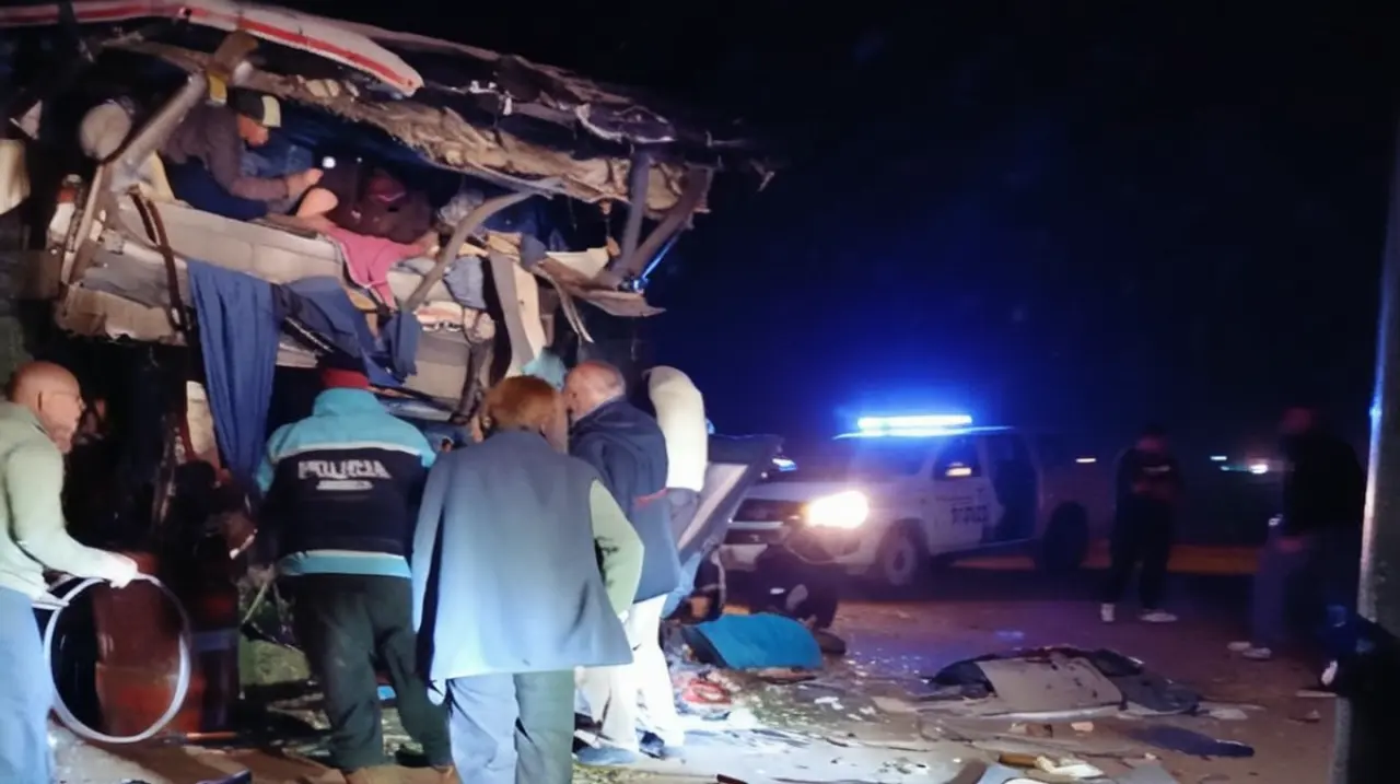 Fallecieron cuatro personas en un accidente de tránsito en la ruta 3, donde se chocó un microbús con un camión.. Foto: Redacción InfoArticulos