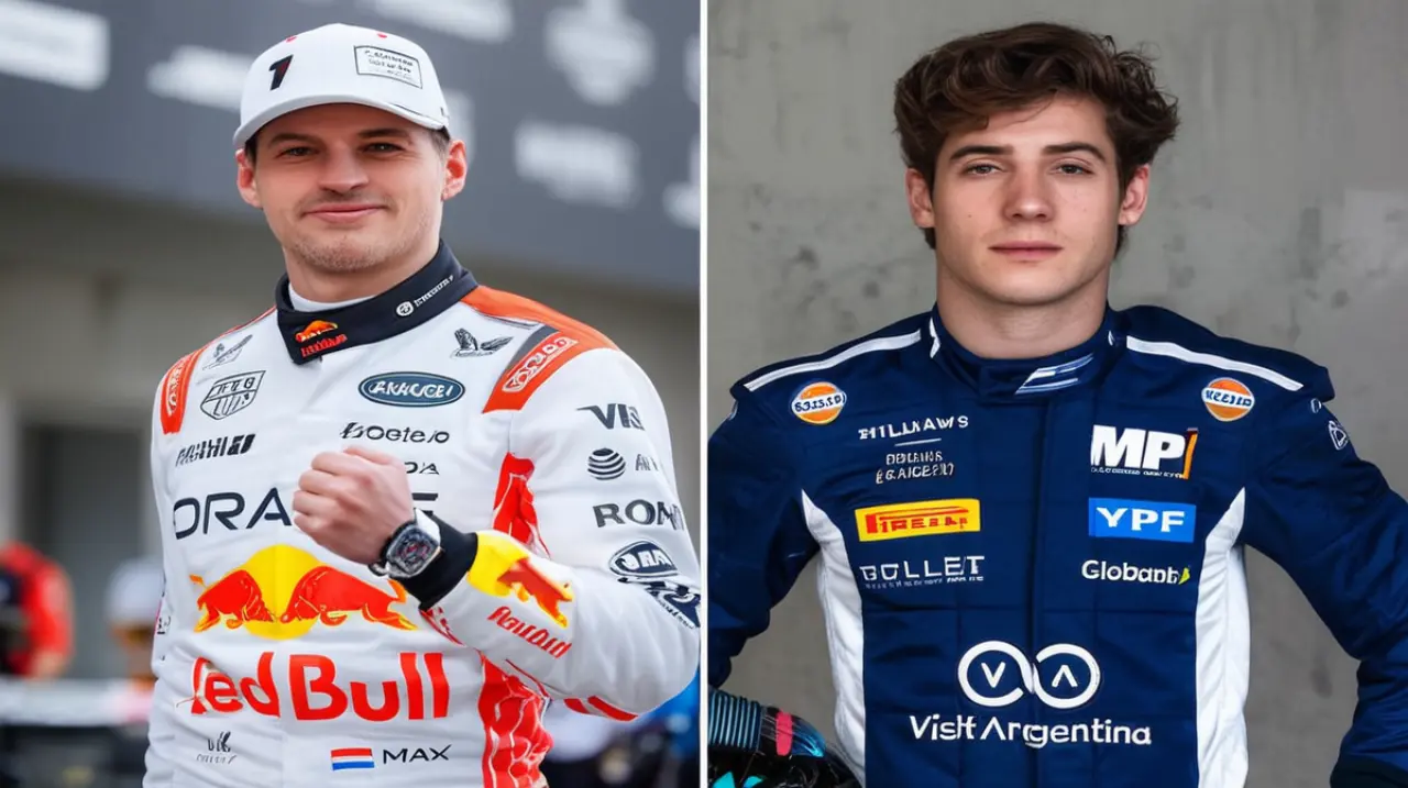 La sorprendente reacción del piloto Max Verstappen ante una audaz maniobra realizada por el joven conductor Franco Colapinto.. Foto: Redacción InfoArticulos