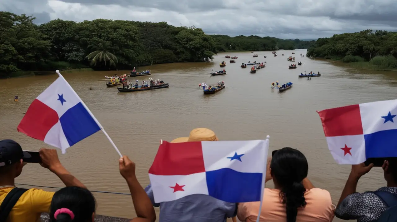 Comunidad se manifiesta en contra del proyecto de construcción de un embalse por parte del Canal de Panamá, realizando una marcha acuática para expresar su oposición.. Foto: Redacción InfoArticul