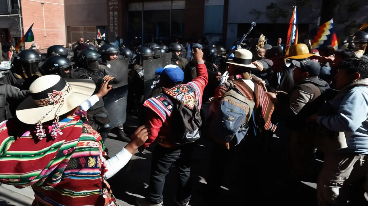 Tensiones en Bolivia: enfrentamientos entre la fuerza policial y partidarios del expresidente Evo Morales, quienes reclaman su participación en las próximas elecciones presidenciales.. Foto: Redacci
