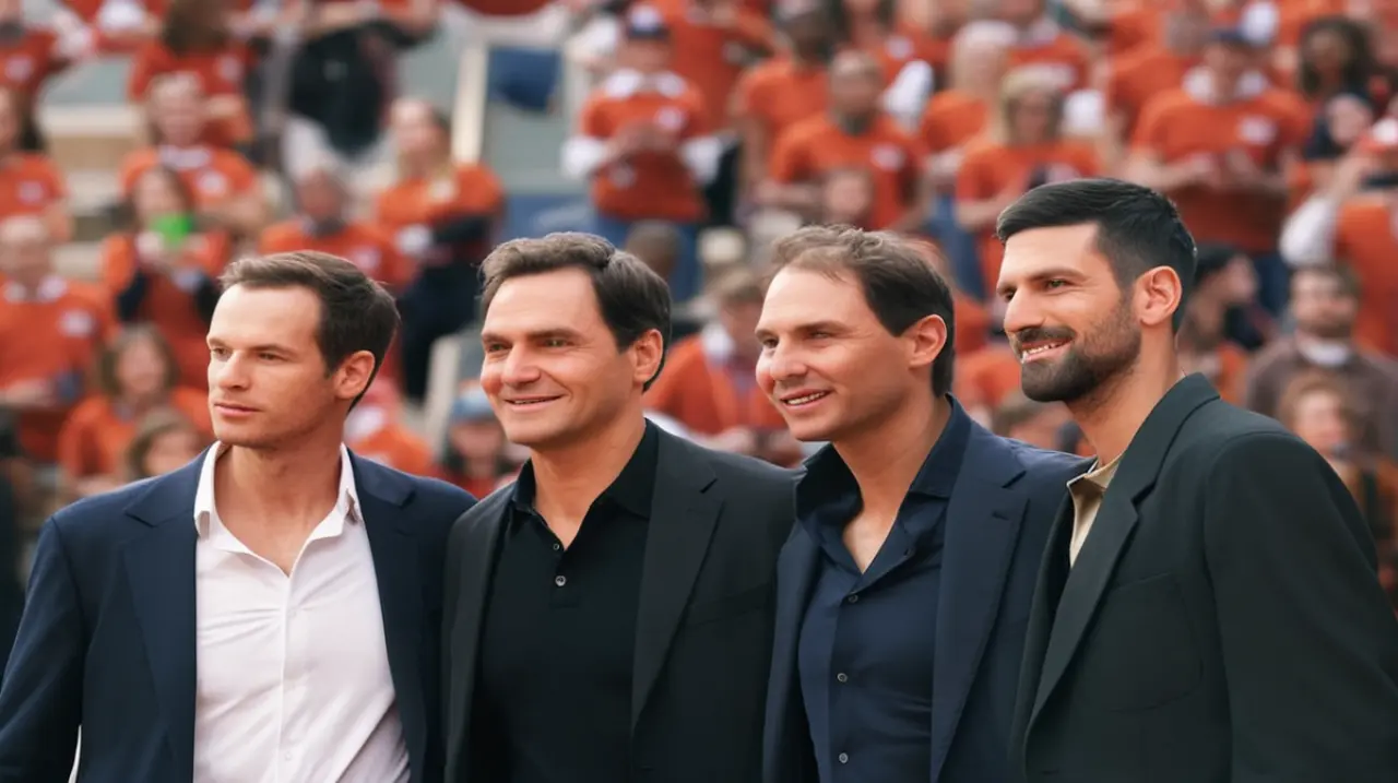 En un emotivo tributo en Roland Garros, Rafael Nadal compartió un momento inolvidable con sus rivales más destacados: Federer, Djokovic y Murray.. Foto: Redacción InfoArticulos